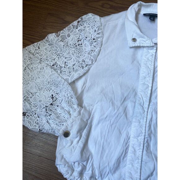 White Cropped Sheer Lace Bomber Jacket Size M - Picture 4 of 7
